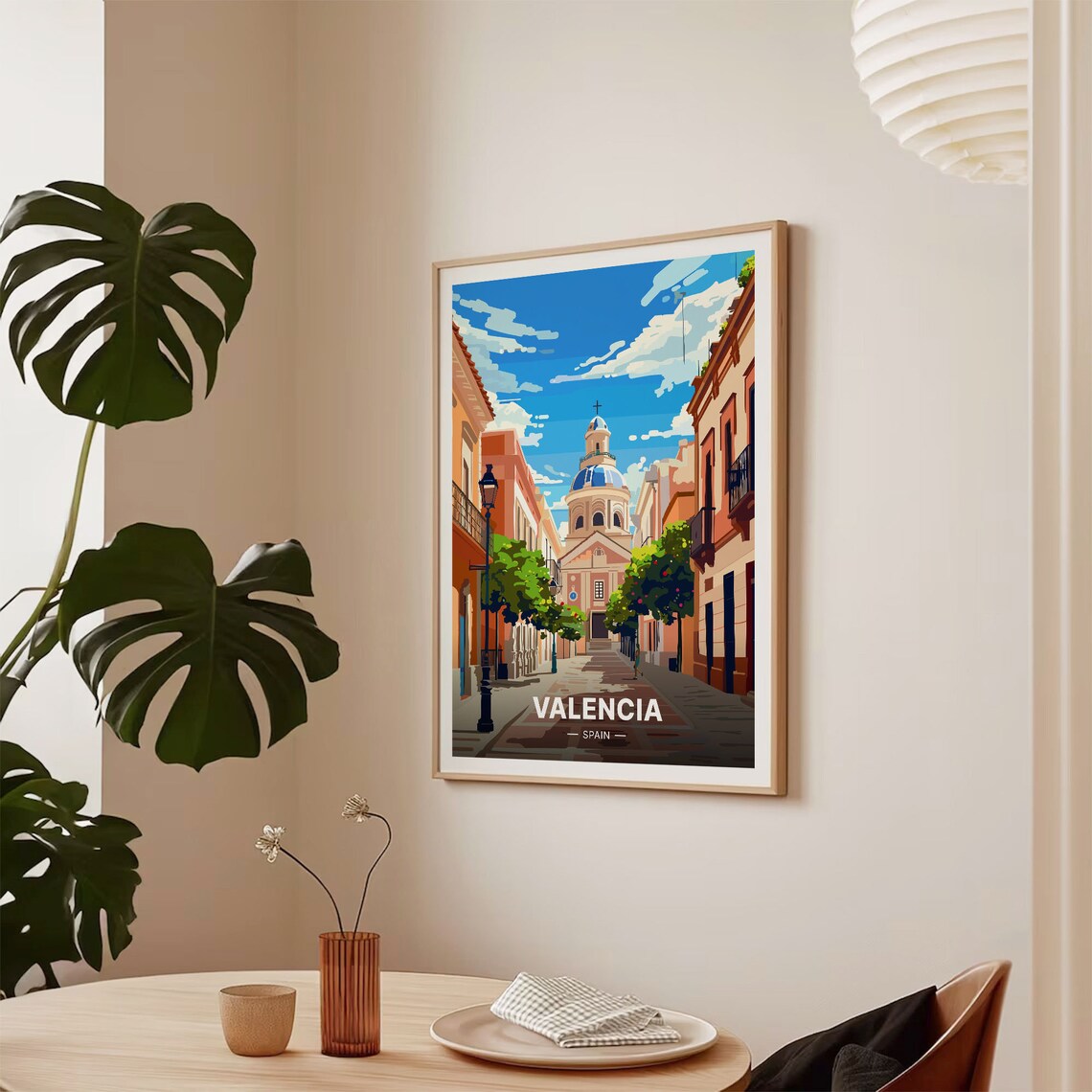 Valencia Spain Poster Old Town Street Domed Church Cityscape Art - Image 2