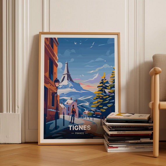 French Alps Ski Resort Travel Poster Tignes France Wall Art Skiing Adventure Decor Unique Birthday Or Wedding Gift Idea C20 529
