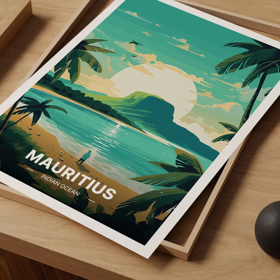 Mauritius Indian Ocean Sunset Beach Palm Island Paradise Travel Poster - Image 3