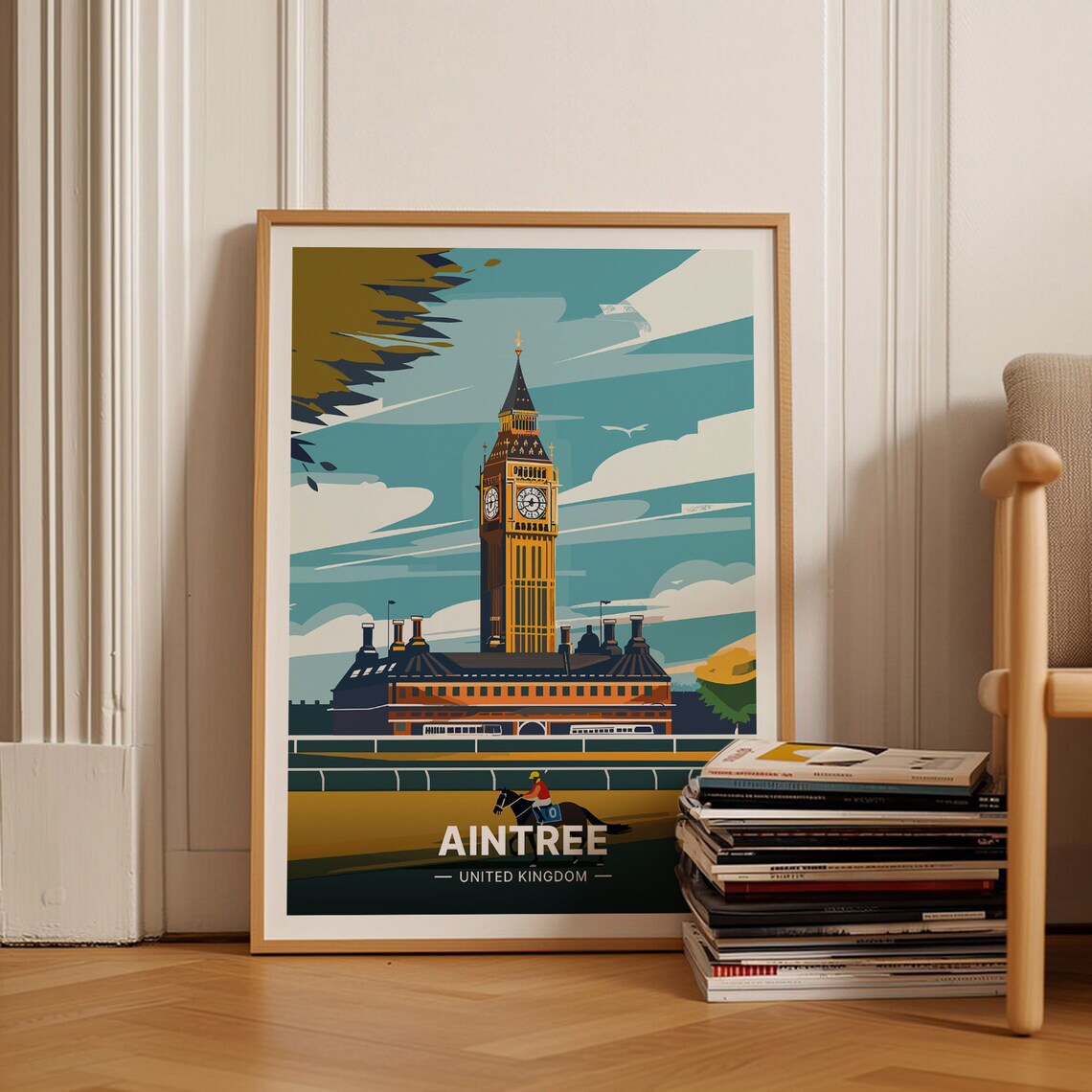 Aintree United Kingdom Horse Race Day Clock Tower Travel Poster
