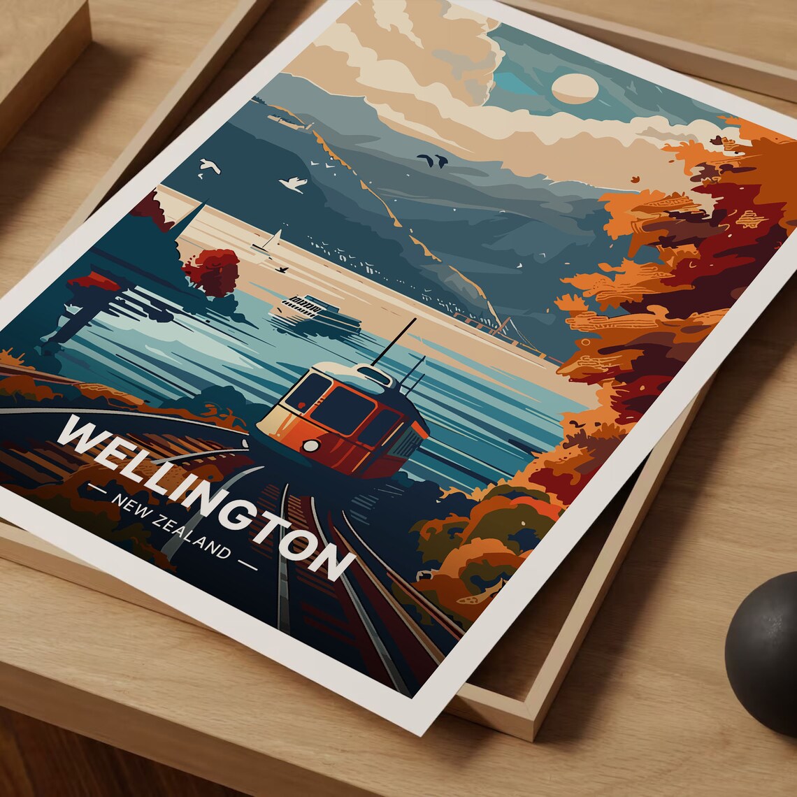 Wellington Evening Skyline, New Zealand Travel Poster - Image 3