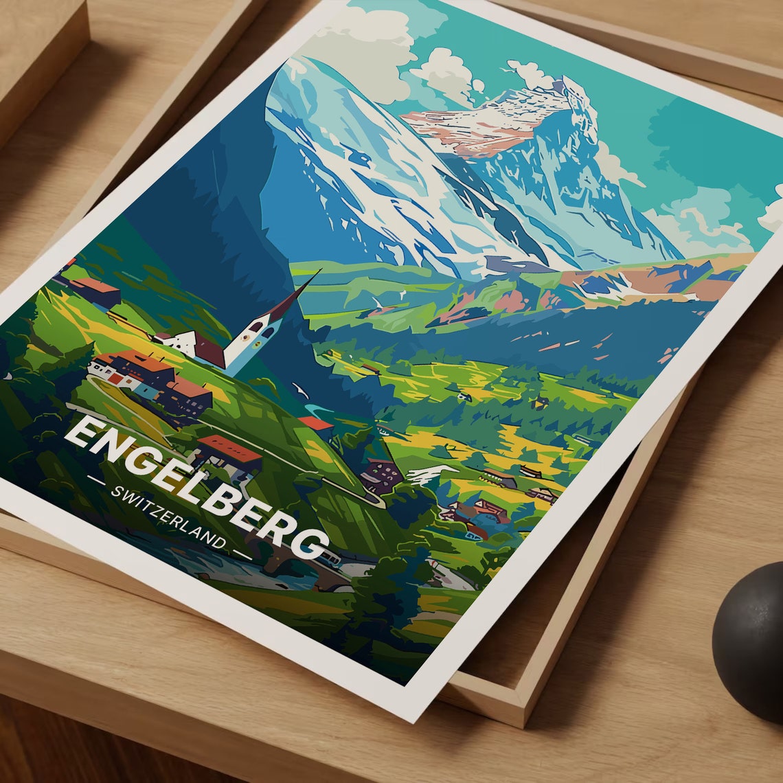 Engelberg Switzerland Poster Alpine Village Snowy Peak Scenic Art - Image 3