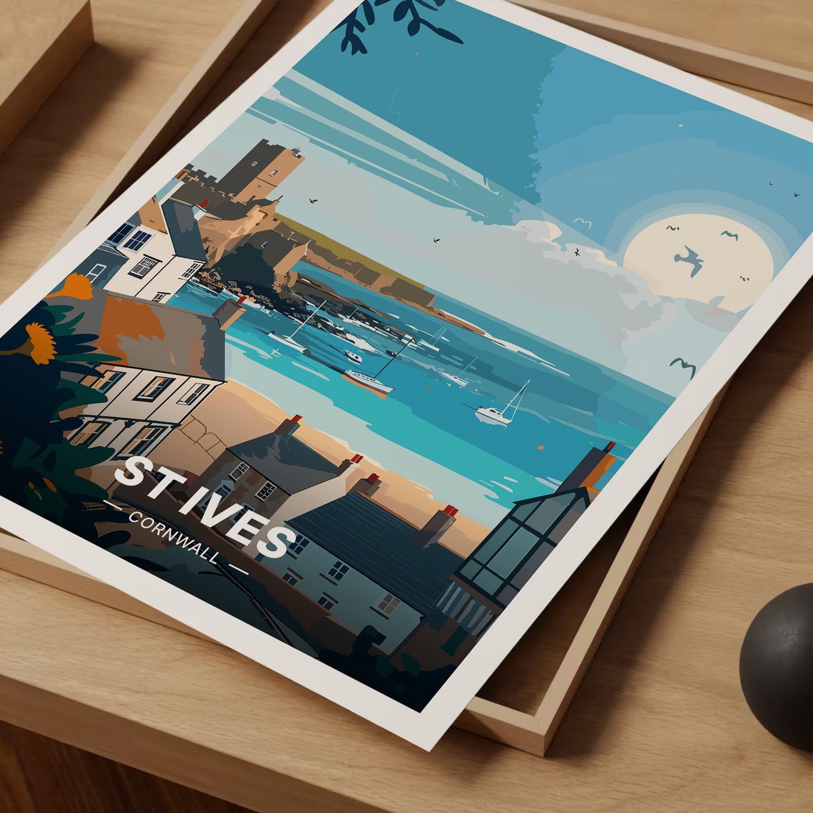 St Ives Cornwall Harbor Moonlit Boats Seaside Town Coastal Poster - Image 3
