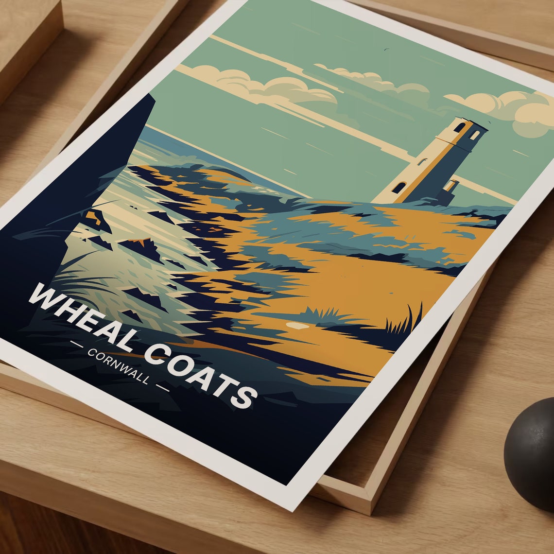Wheal Coats Cornwall Travel Poster Golden Cliffs Mine Coast Art - Image 3