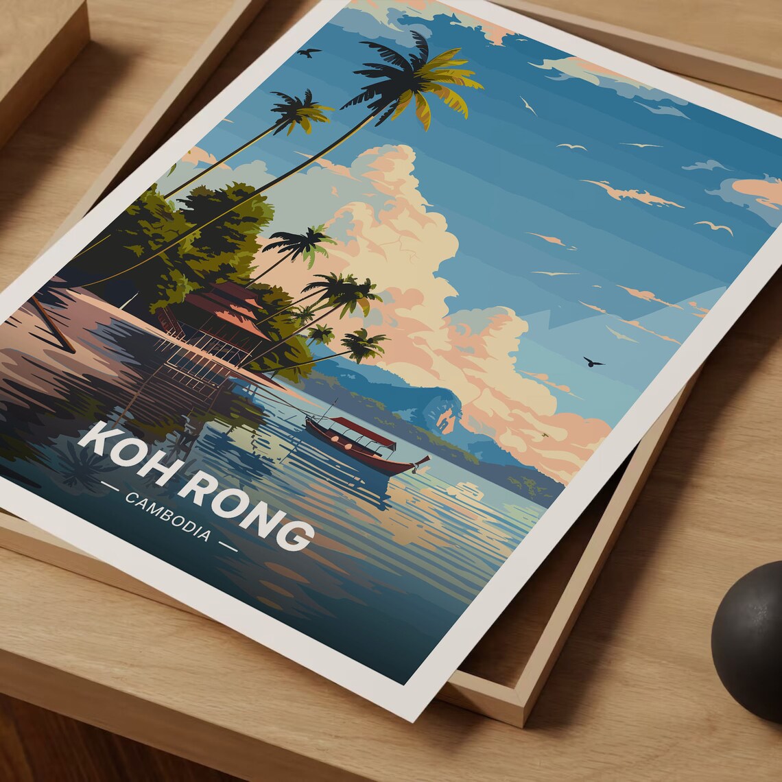 Koh Rong Cambodia Tropical Island Beach Boat Palms Travel Poster - Image 3