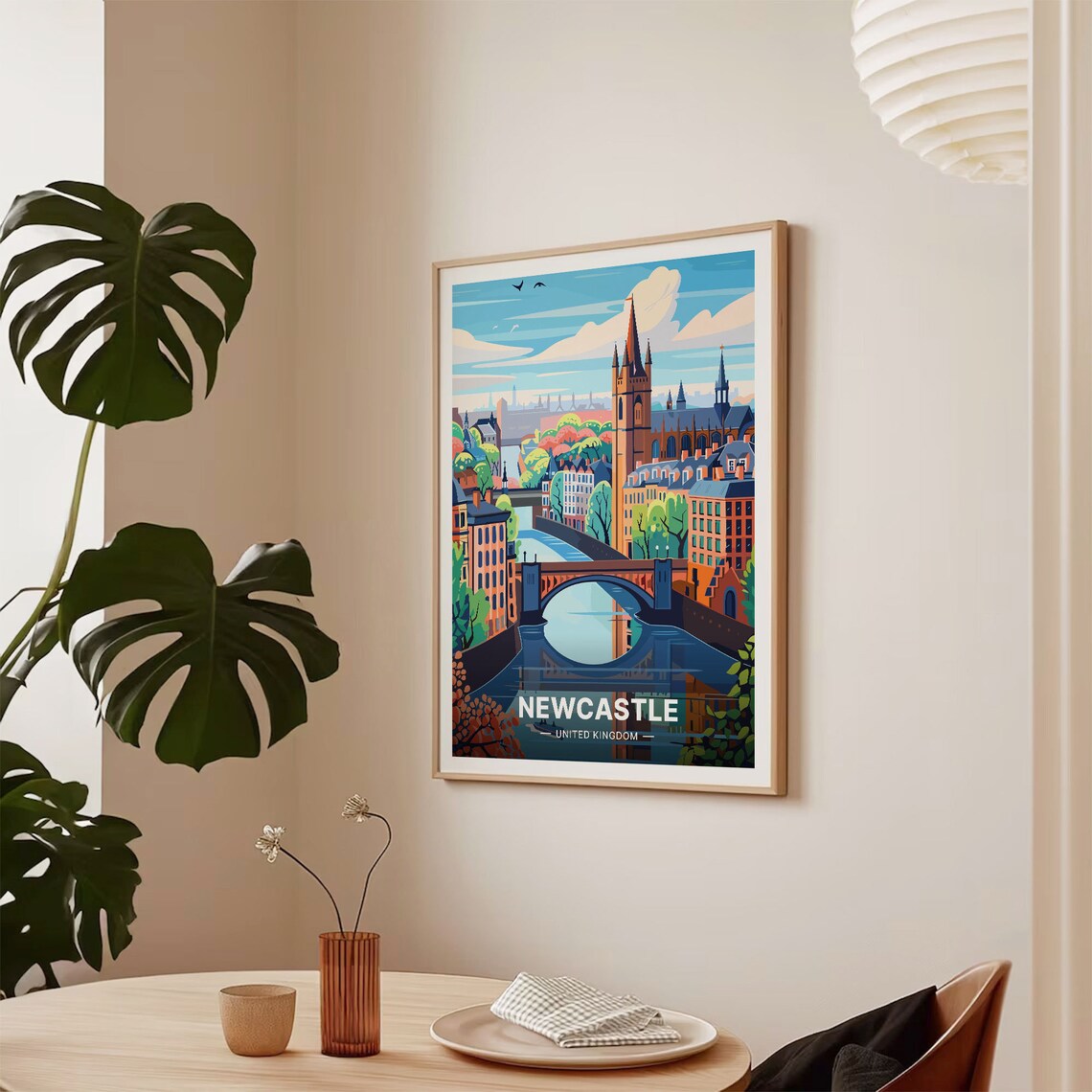 Newcastle United Kingdom River Bridge Spire Cityscape Vintage Travel Poster - Image 2