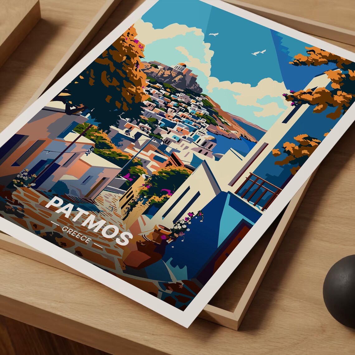 Patmos Greece Greek Island Village Illustrated Vintage Travel Poster - Image 3