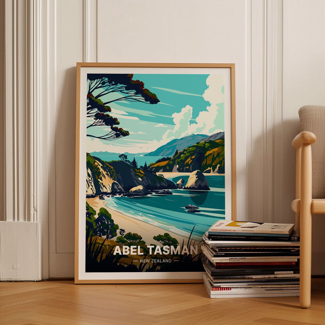 Abel Tasman New Zealand Poster Coastal Beach Cliffs Nature Art