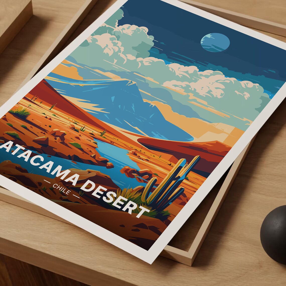 Atacama Desert Chile Volcano Moon Cactus Night Landscape Travel Poster - Image 3