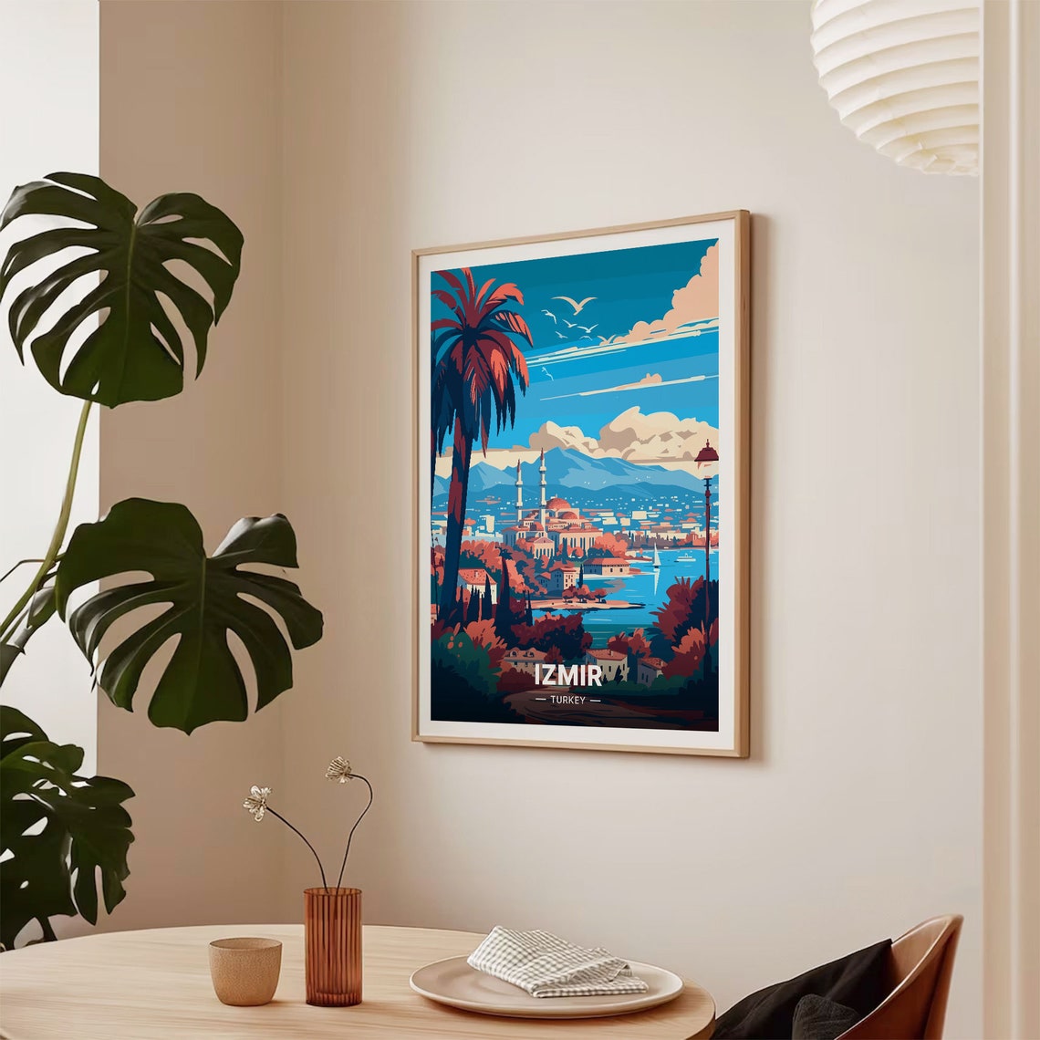 Izmir Turkey Mosque Minarets Palm Bay Vintage Retro Travel Poster - Image 2