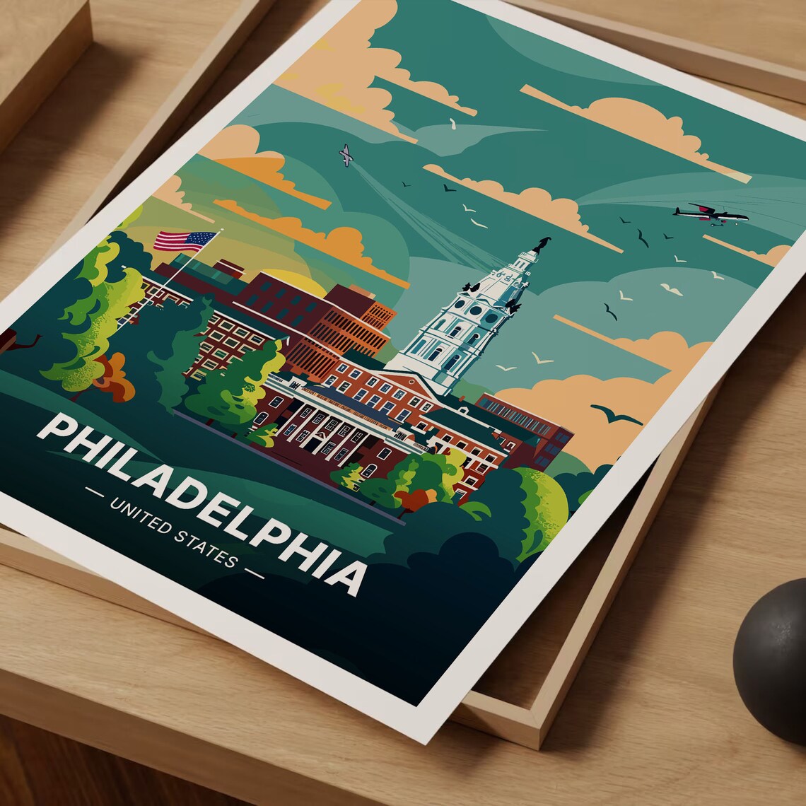 Philadelphia Travel Poster, USA Cityscape Art Print - Image 3