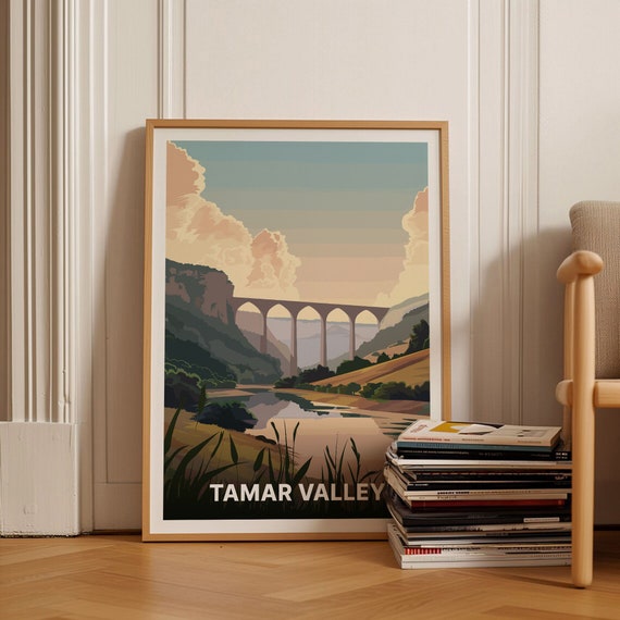 Tamar Valley Travel Poster Devon Cornwall Landscape West Country Wall Art Hiking Adventure Decor C20 1810