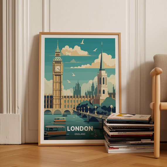 London Skyline Travel Poster, Big Ben Cityscape