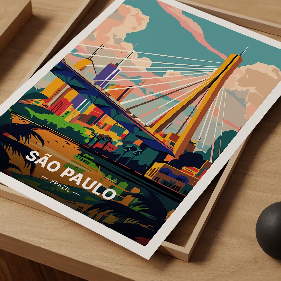 Sao Paulo Brazil Cable Stayed Bridge Modern City Skyline Travel Poster - Image 3