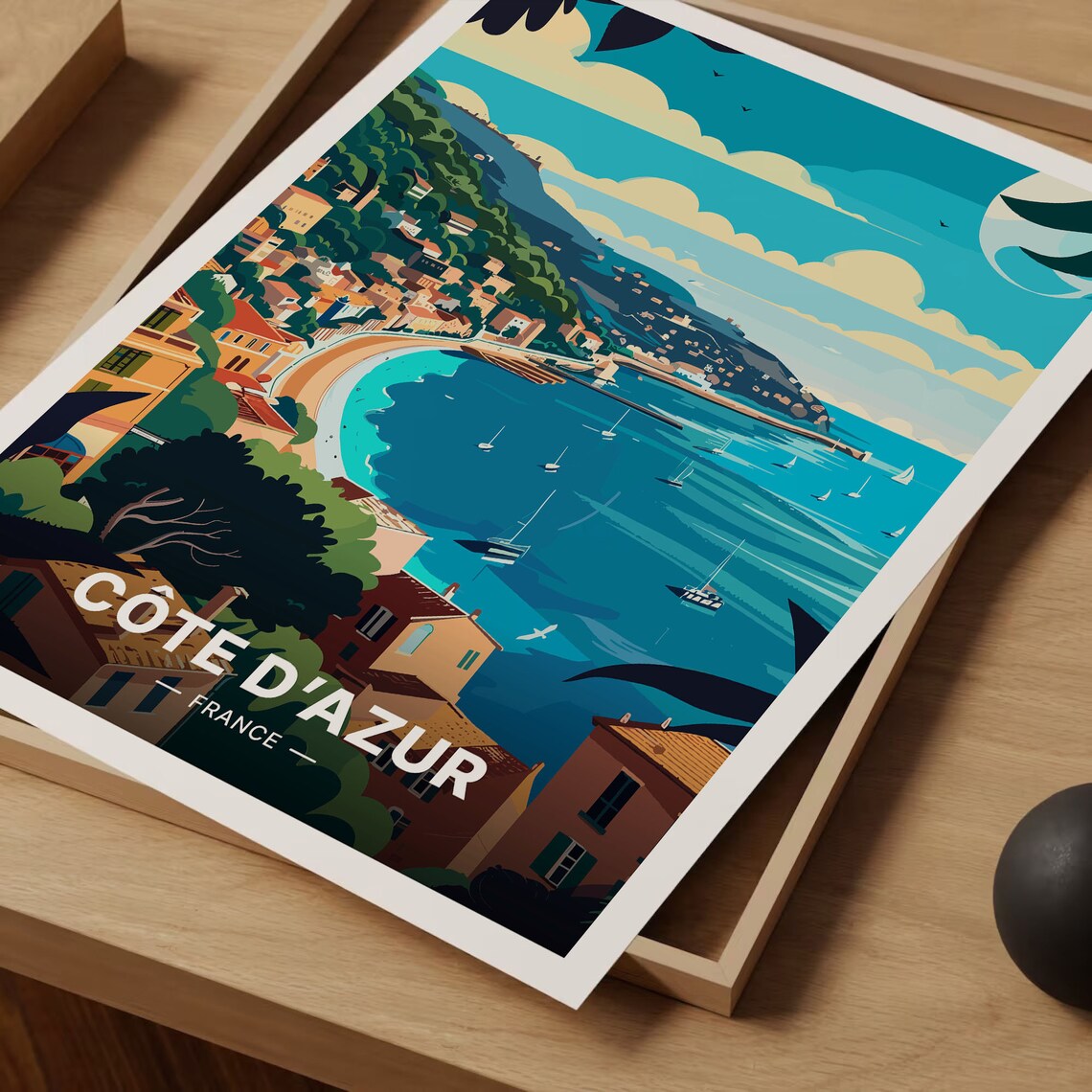 Cote dAzur France Vintage Travel Poster Riviera Bay Sailboat Art - Image 3