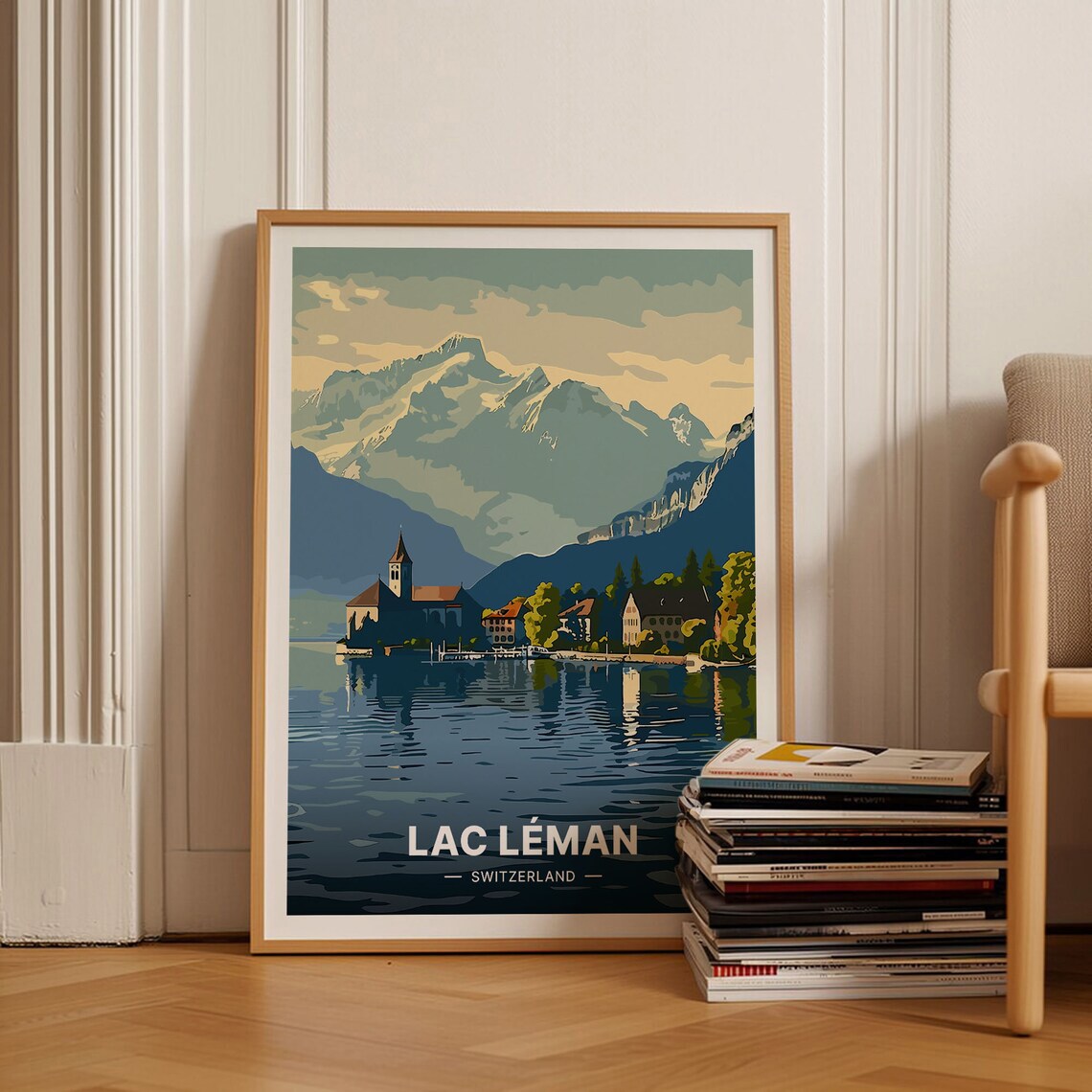 Switzerland Lac Lman Vintage Style Travel Poster