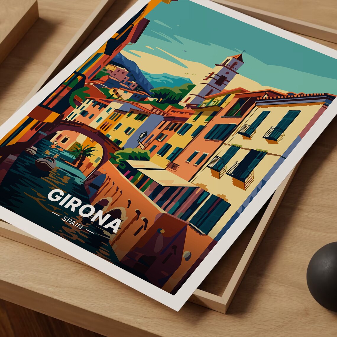 Girona Spain Riverside Old Town Stone Bridges Scenic Travel Poster - Image 3