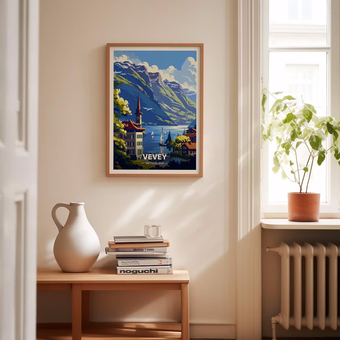 Vevey Switzerland Lake Sailboats Church Mountain Vintage Travel Poster - Image 4