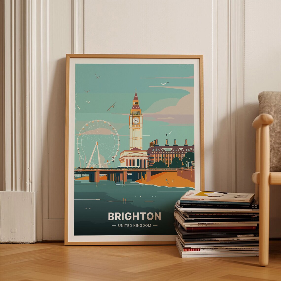 London Eye Big Ben Travel Poster Vintage Thames Skyline City Art