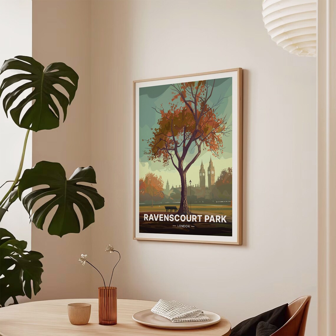 Ravenscourt Park London Autumn Tree Bench Big Ben View Travel Poster - Image 2