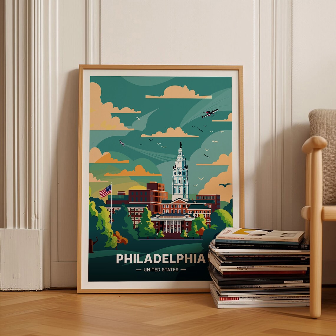 Philadelphia Travel Poster, USA Cityscape Art Print