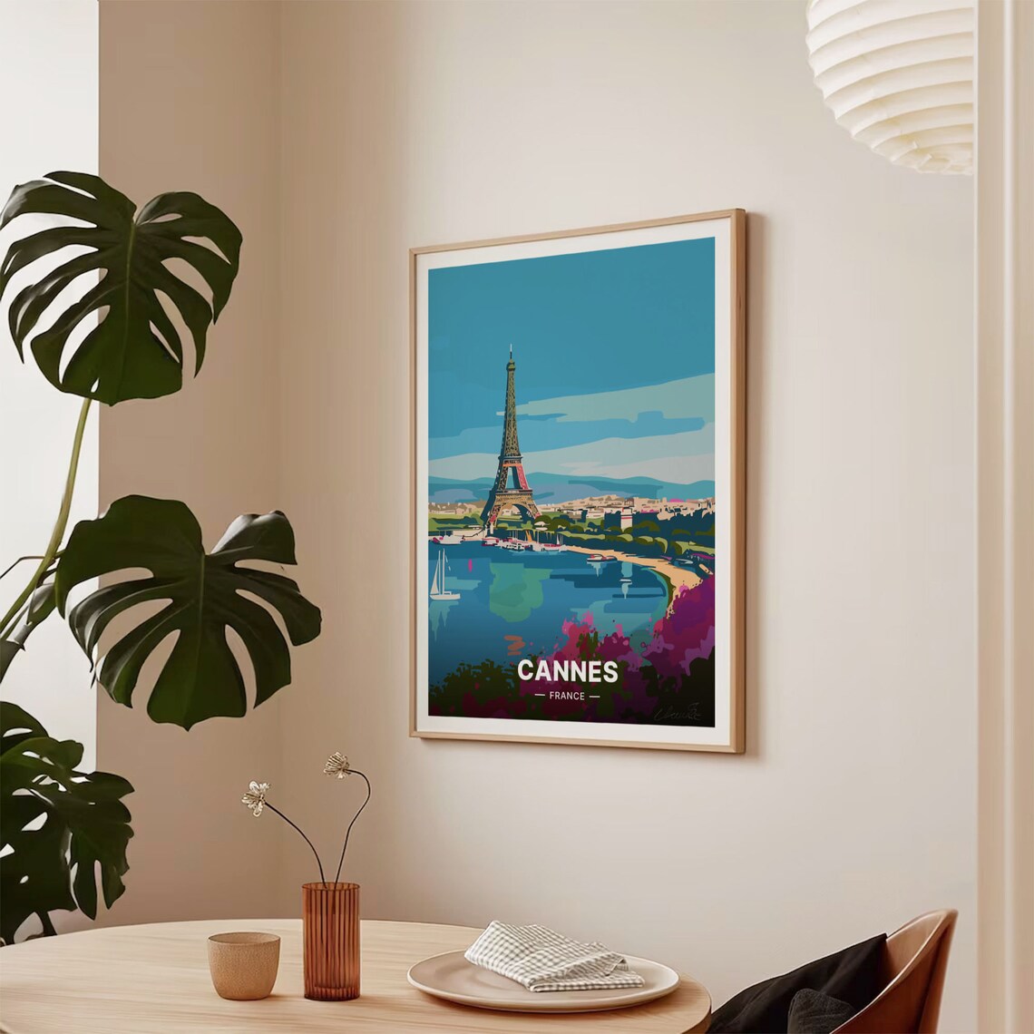Cannes France Eiffel Tower Harbor Sunset Riviera Travel Poster - Image 2