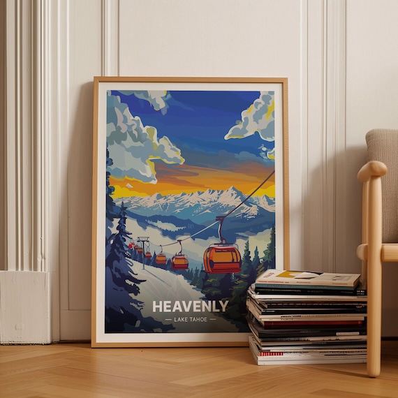 Lake Tahoe Ski Destinations Travel Poster, Mountain Decor