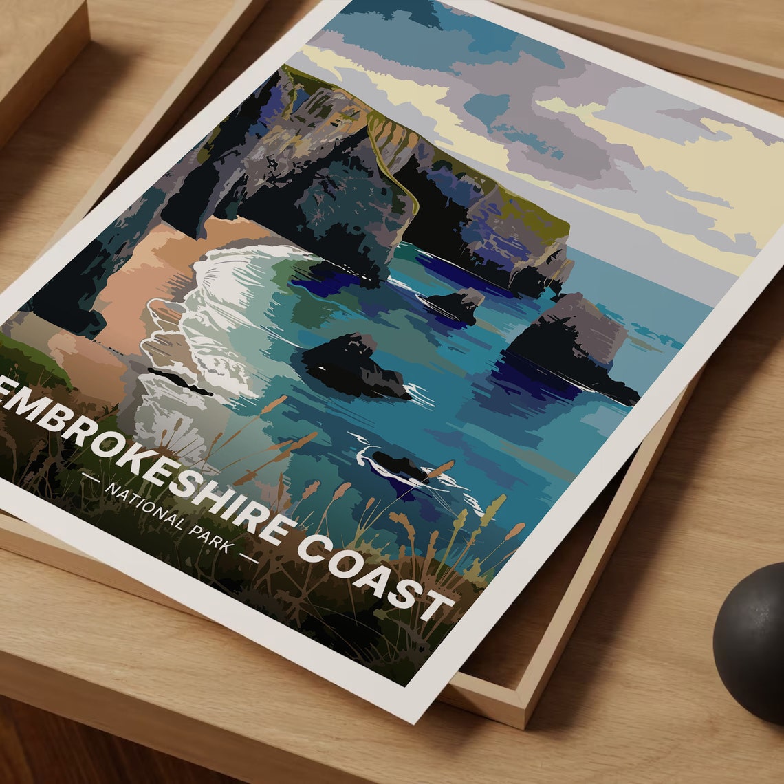 Pembrokeshire Coast National Park Cliffs Beach Vintage Travel Poster - Image 3