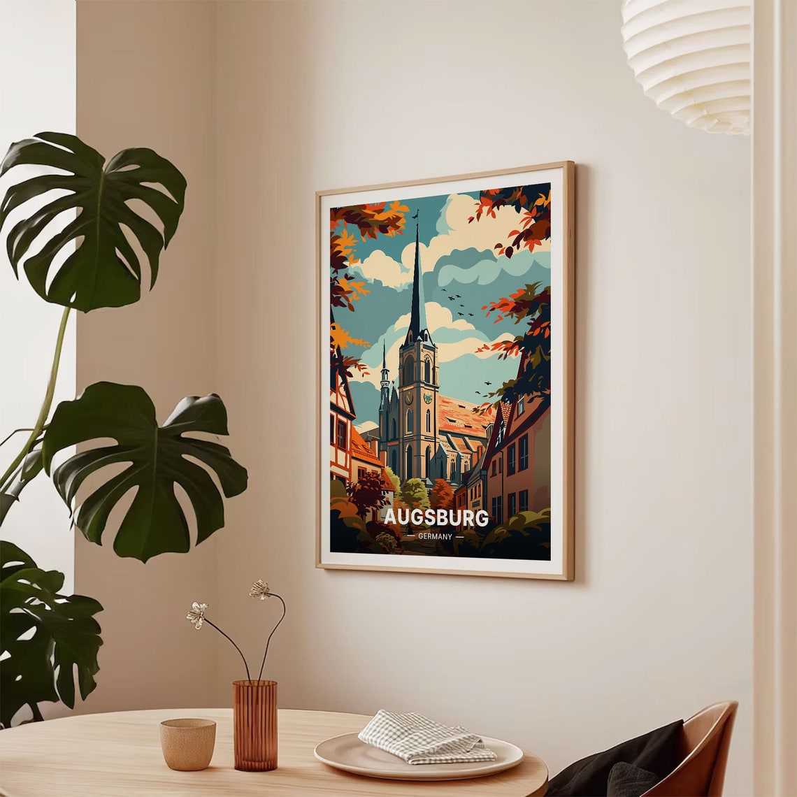 Augsburg Germany Church Spire Half Timbered Old Town Autumn Poster - Image 2
