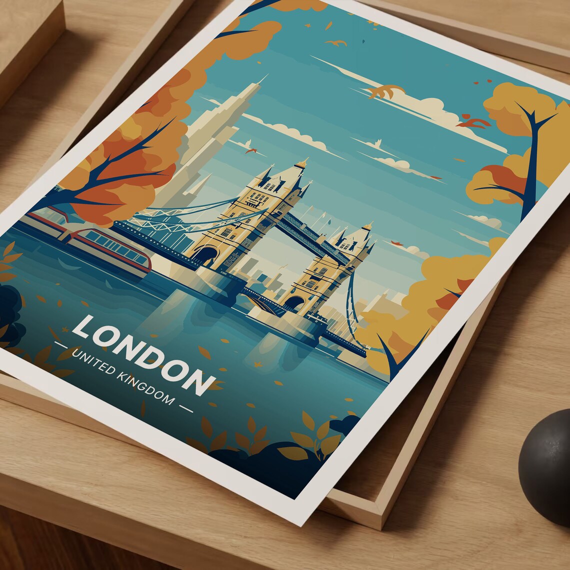 London United Kingdom Tower Bridge Autumn River Travel Poster - Image 3