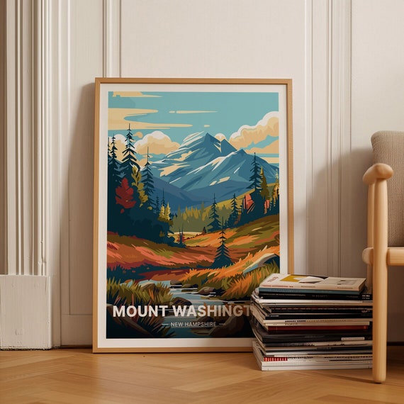 Mount Washington Travel Poster, New Hampshire Landscape