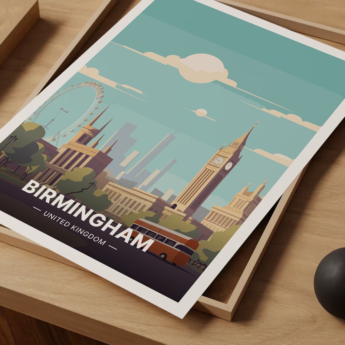 Birmingham England Travel Poster Big Ben London Eye Skyline Art - Image 3