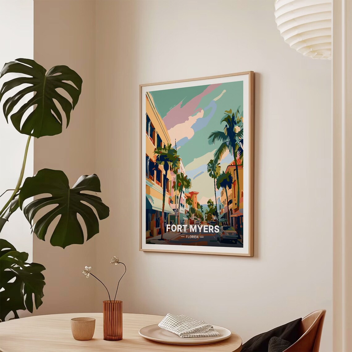 Fort Myers Florida Palm Tree Street Downtown Retro Travel Poster - Image 2