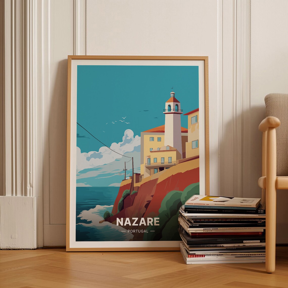 Nazare Portugal Travel Poster, Coastal Decor