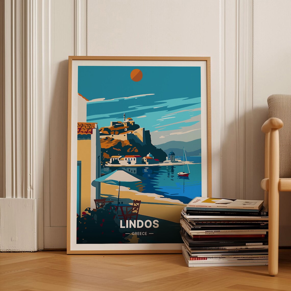 Lindos Greece Acropolis Harbour Seaside Vintage Travel Poster