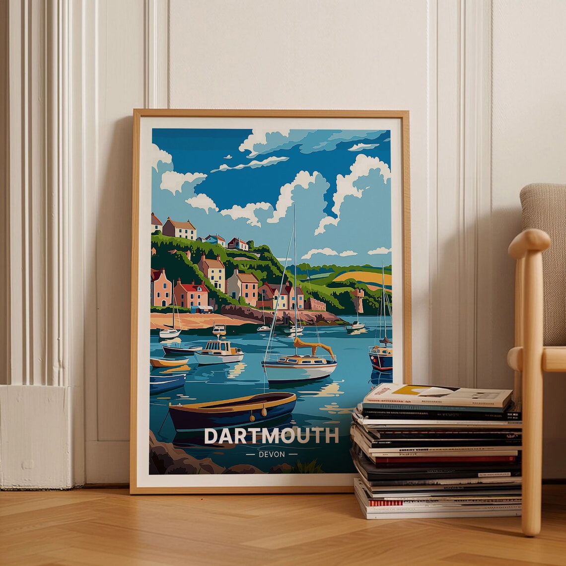 Dartmouth Devon Harbor Boats Hillside Cottages Sailing Town Poster