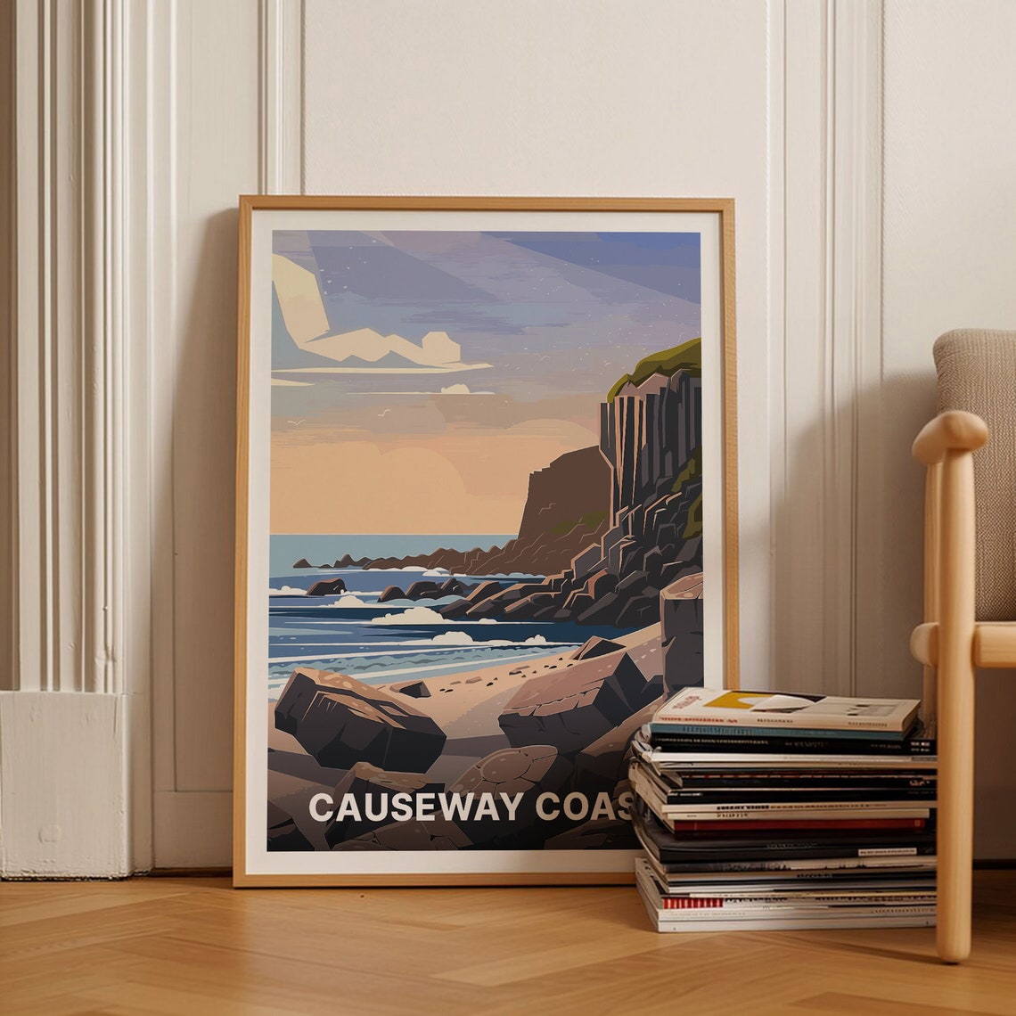 Causeway Coast Northern Ireland Basalt Cliffs Sunset Travel Poster