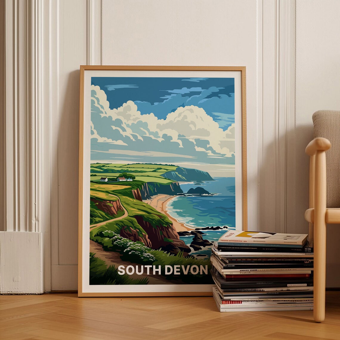 South Devon England Green Cliffs Beach Cove Coastal Travel Poster