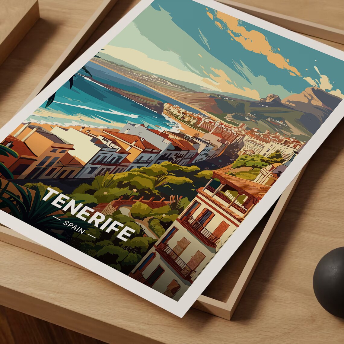 Tenerife Spain Coastal Town Beach Bay Hillside Vintage Travel Poster - Image 3