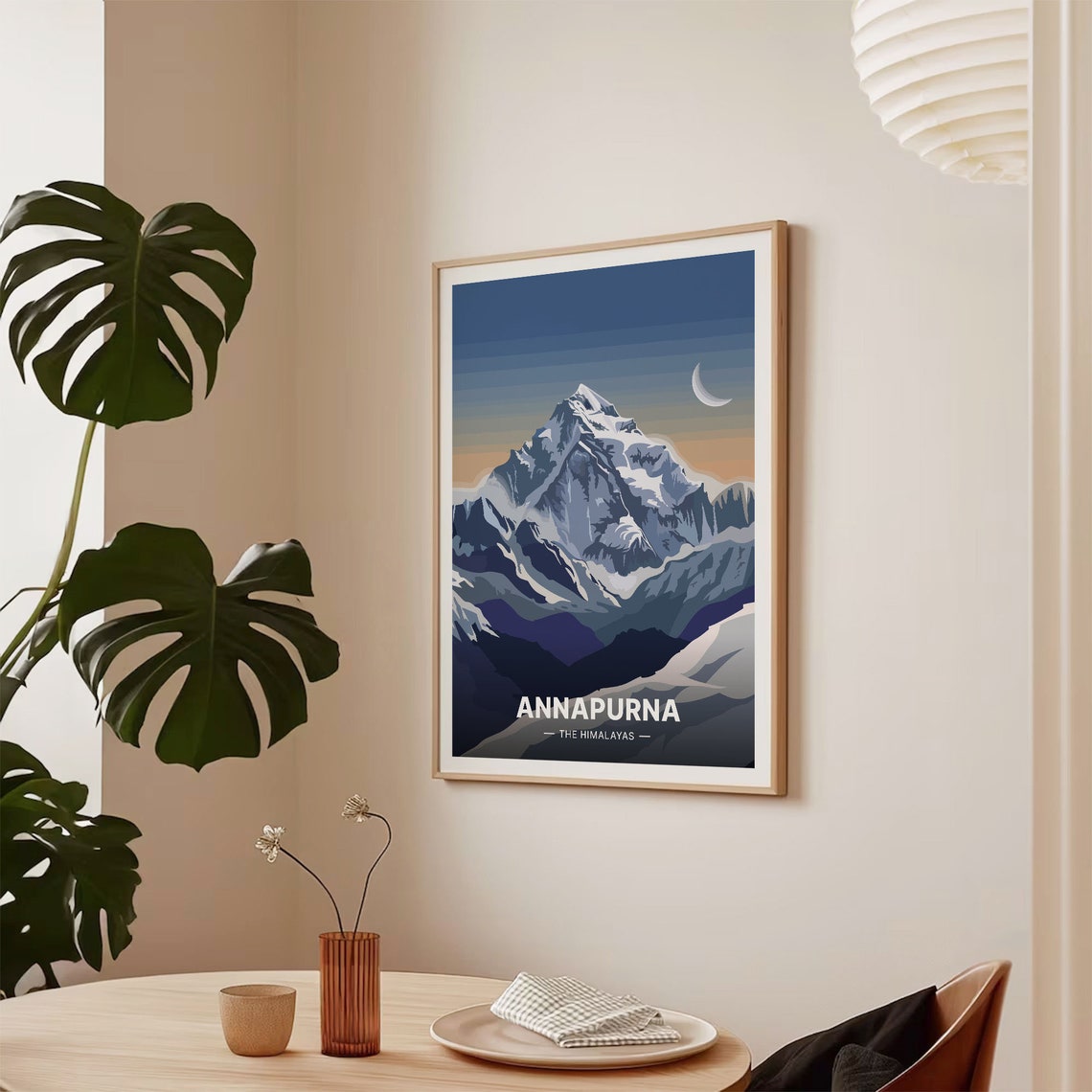 Annapurna Himalayas Snowy Peak Crescent Moon Night Travel Poster - Image 2
