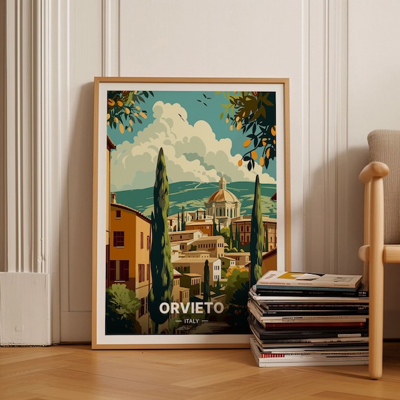Orvieto Italy Hill Town Cathedral Dome Cypress Trees View Poster