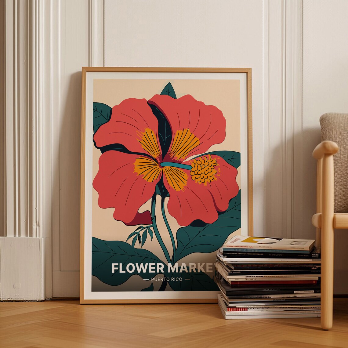 Puerto Rico Travel Poster, Flor De Maga Botanical Art