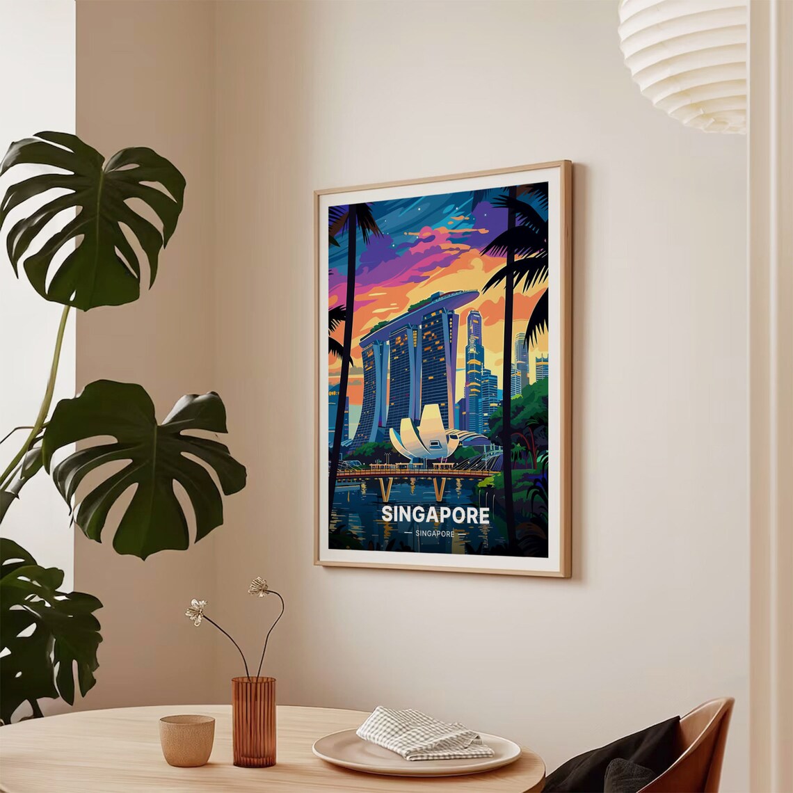 Singapore Marina Bay Sands Sunset Skyline City Lights Travel Poster - Image 2