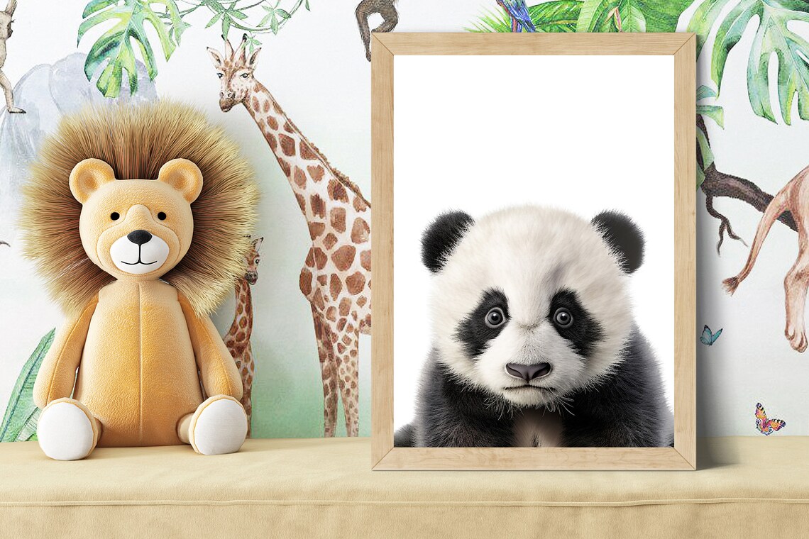 Cute Baby Panda Cub Portrait in Soft Color Nursery Style Poster