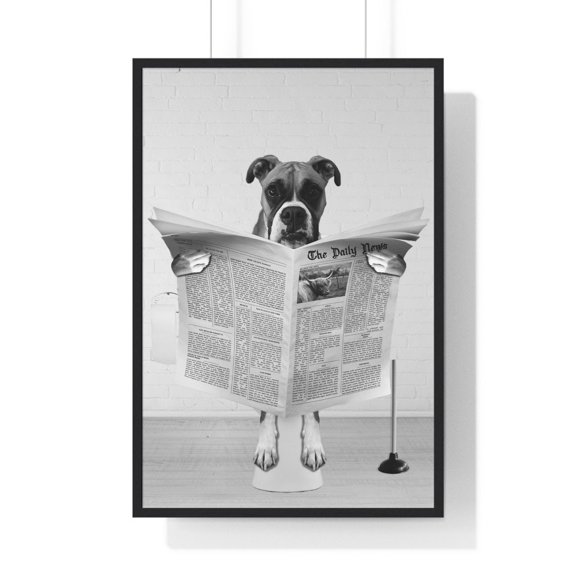 Boxer Dog Reading Newspaper While Sitting On Toilet Funny Poster
