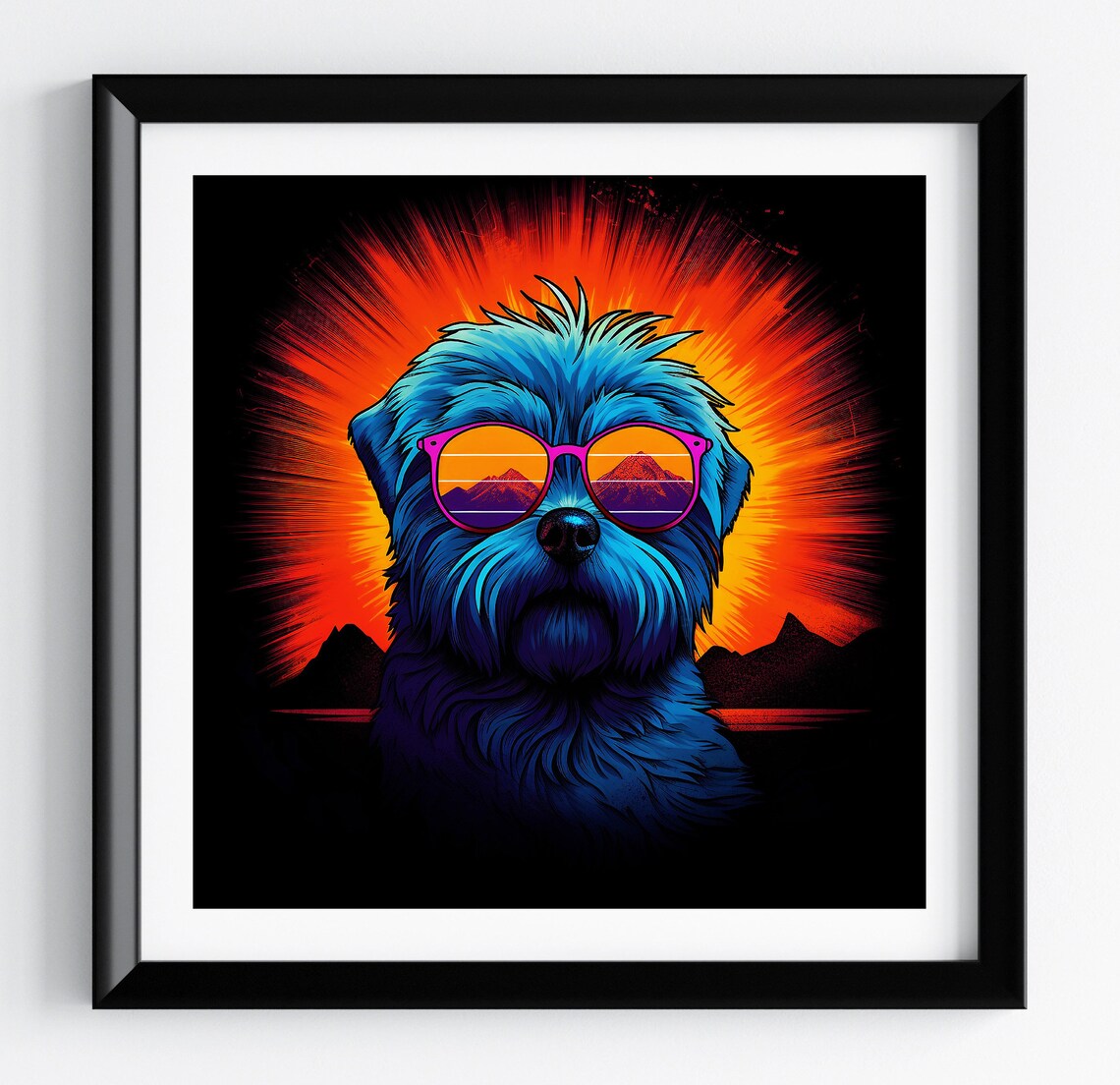 West Highland Terrier Neon Sunburst Retro Dog Portrait Poster
