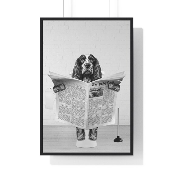 Cocker Spaniel Wall Art Funny Bathroom Print Toilet Poster Bathroom Art Cocker Spaniel Black And White
