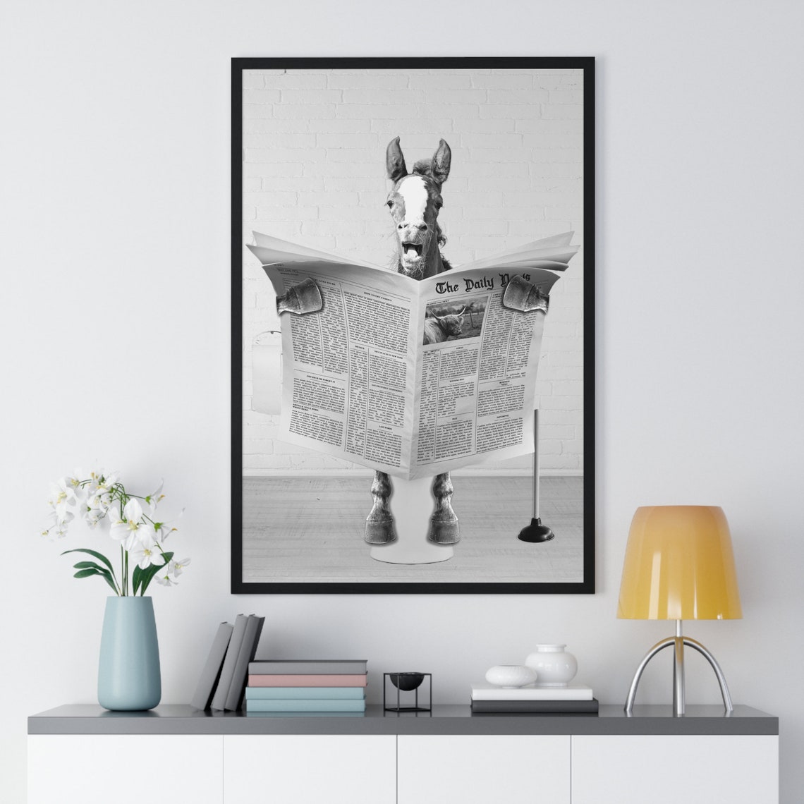 Cheerful Grinning Horse Reading The Daily News On The Toilet Poster - Image 2