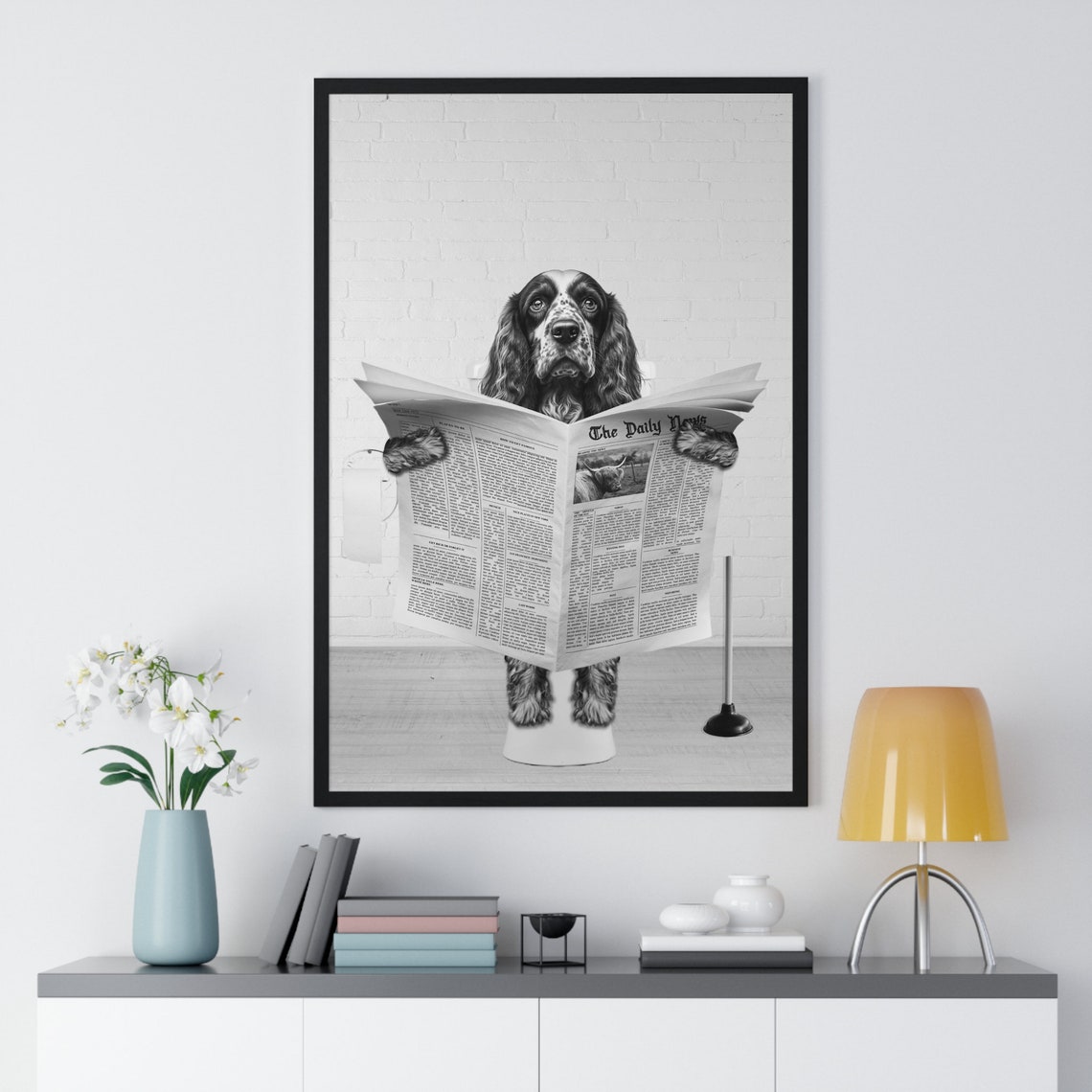 Cocker Spaniel Reading Newspaper Funny Bathroom Humor Art Poster - Image 2