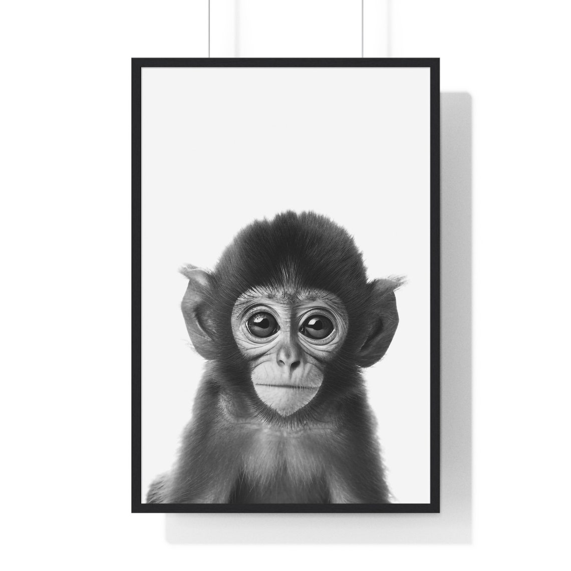 Baby Monkey Portrait in Black and White Nursery Style Poster - Image 2